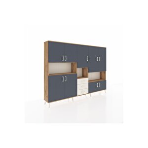 Arges Dolap 13 Raflı 3 Çekmeceli 9 Kapaklı 220x30x163 Çam-antrasit/aytaşı