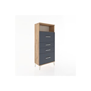 Hyperion Dolap Tek Raflı 4 Çekmeceli 60x44x134 Çam-antrasit