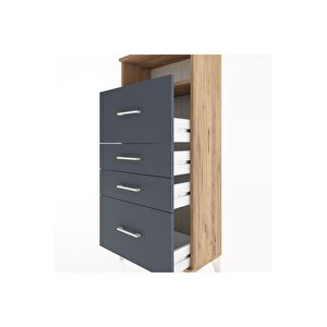Hyperion Dolap Tek Raflı 4 Çekmeceli 60x44x134 Çam-antrasit
