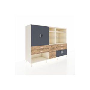 Kronos Dolap 10 Raflı 6 Çekmeceli 4 Kapaklı 220x59x163 Aytaşı-antrasit/çam