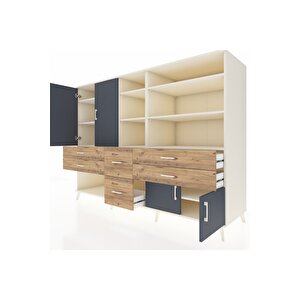 Kronos Dolap 10 Raflı 6 Çekmeceli 4 Kapaklı 220x59x163 Aytaşı-antrasit/çam