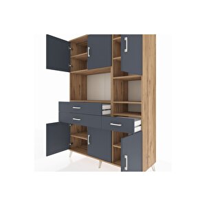 Hyperion Gardrop 10 Raflı 3 Çekmeceli 6 Kapaklı 132x44x195 Çam-antrasit