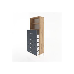 Arges Dolap 2 Raflı 5 Çekmeceli 60x30x163 Çam-antrasit