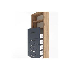 Arges Dolap 2 Raflı 5 Çekmeceli 60x30x163 Çam-antrasit