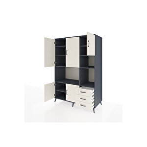 Kronos Dolap 9 Raflı 3 Çekmeceli 5 Kapaklı 132x59x195 Antrasit-aytaşı/aytaşı