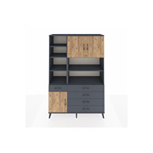 Hyperion Dolap 9 Raflı 5 Çekmeceli 3 Kapaklı 132x44x195 Antrasit-çam/antrasit