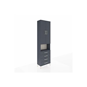 Arges Dolap 4 Raflı 4 Çekmeceli 2 Kapaklı 60x30x221 Antrasit-antrasit