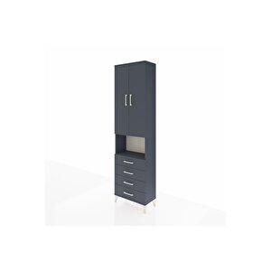 Arges Dolap 4 Raflı 4 Çekmeceli 2 Kapaklı 60x30x221 Antrasit-antrasit