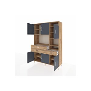 Hyperion Dolap 10 Raflı 3 Çekmeceli 6 Kapaklı 132x44x195 Çam-antrasit/çam