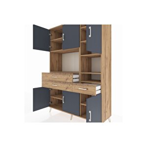 Hyperion Dolap 10 Raflı 3 Çekmeceli 6 Kapaklı 132x44x195 Çam-antrasit/çam