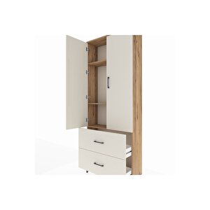 Arges Dolap 3 Raflı 2 Çekmeceli 2 Kapaklı 88x30x221 Çam-aytaşı