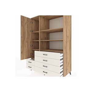 Kronos Dolap 7 Raflı 6 Çekmeceli Tek Kapaklı  132x59x195 Çam-çam/aytaşı