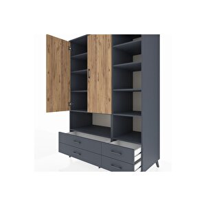 Kronos Dolap 10 Raflı 4 Çekmeceli 2 Kapaklı 132x59x195 Antrasit-çam/antrasit