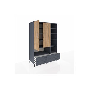 Kronos Dolap 10 Raflı 4 Çekmeceli 2 Kapaklı 132x59x195 Antrasit-çam/antrasit