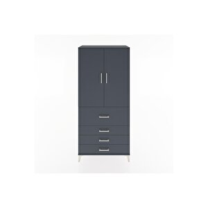 Hyperion Dolap Tek Raflı 4 Çekmeceli Tek Askılı 88x44x195 Antrasit-antrasit