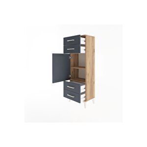 Arges Dolap 2 Raflı 4 Çekmeceli Tek Kapaklı 44x30x134 Çam-antrasit