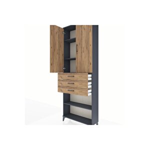 Arges Dolap 4 Raflı 3 Çekmeceli 2 Kapaklı 88x30x243 Antrasit-çam