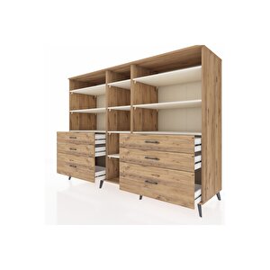 Kronos Dolap 10 Raflı 6 Çekmeceli  220x59x163 Çam-aytaşı/çam