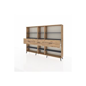 Arges Dolap 9 Raflı 3 Çekmeceli  220x30x163 Çam-antrasit/çam