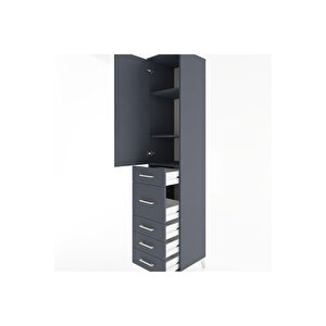 Hyperion Dolap 3 Raflı 5 Çekmeceli Tek Kapaklı 44x44x221 Antrasit-antrasit