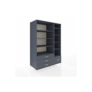 Kronos Dolap 9 Raflı 4 Çekmeceli  132x59x195 Antrasit-antrasit/antrasit