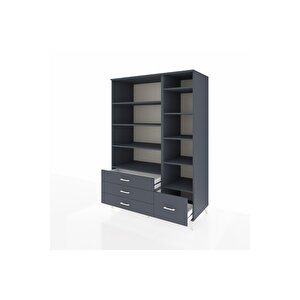 Kronos Dolap 9 Raflı 4 Çekmeceli  132x59x195 Antrasit-antrasit/antrasit