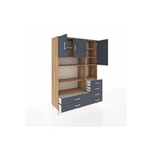 Hyperion Gardrop 9 Raflı 6 Çekmeceli 3 Kapaklı 132x44x195 Çam-antrasit