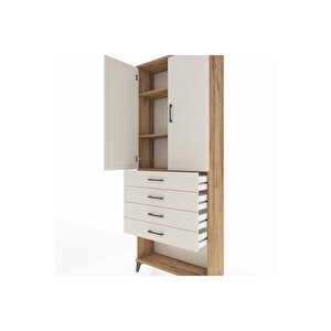 Arges Dolap 3 Raflı 4 Çekmeceli 2 Kapaklı 88x30x221 Çam-aytaşı