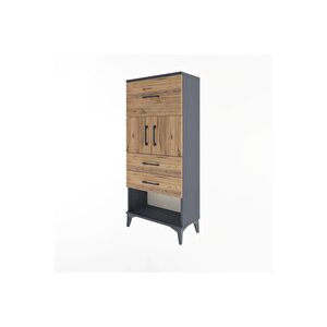 Arges Dolap Tek Raflı 3 Çekmeceli 2 Kapaklı 60x30x134 Antrasit-çam