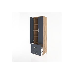 Hyperion Dolap 4 Raflı 2 Çekmeceli 2 Kapaklı 60x44x195 Çam-antrasit
