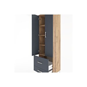 Hyperion Dolap 4 Raflı 2 Çekmeceli 2 Kapaklı 60x44x195 Çam-antrasit
