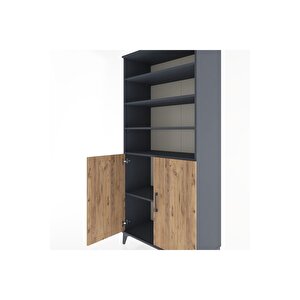 Hyperion Dolap 5 Raflı 2 Kapaklı 88x44x195 Antrasit-çam