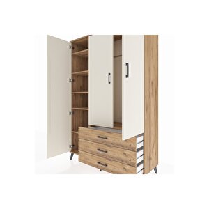 Hyperion Dolap 6 Raflı 3 Çekmeceli Tek Askılı 132x44x195 Çam-aytaşı/çam