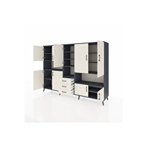 Hyperion Dolap 13 Raflı 3 Çekmeceli 9 Kapaklı 220x44x163 Antrasit-aytaşı