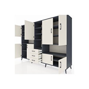 Hyperion Dolap 13 Raflı 3 Çekmeceli 9 Kapaklı 220x44x163 Antrasit-aytaşı