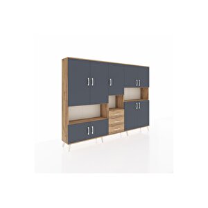 Arges Dolap 13 Raflı 3 Çekmeceli 9 Kapaklı 220x30x163 Çam-antrasit/çam