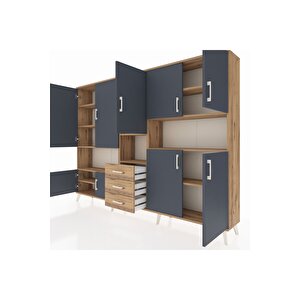 Arges Dolap 13 Raflı 3 Çekmeceli 9 Kapaklı 220x30x163 Çam-antrasit/çam