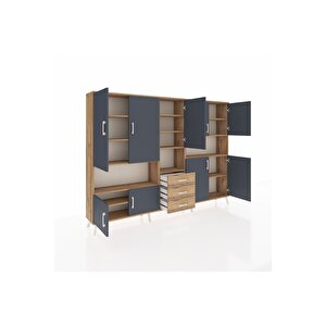 Arges Dolap 13 Raflı 3 Çekmeceli 9 Kapaklı 220x30x163 Çam-antrasit/çam