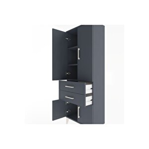 Arges Dolap 3 Raflı 2 Çekmeceli 4 Kapaklı 60x30x163 Antrasit-antrasit