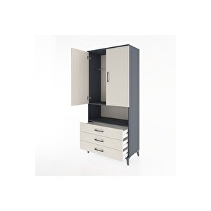 Hyperion Dolap 2 Raflı 3 Çekmeceli Tek Askılı 88x44x195 Antrasit-aytaşı