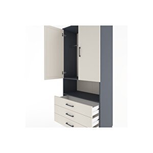 Hyperion Dolap 2 Raflı 3 Çekmeceli Tek Askılı 88x44x195 Antrasit-aytaşı