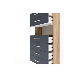 Arges Dolap Tek Raflı 6 Çekmeceli 60x30x134 Çam-antrasit