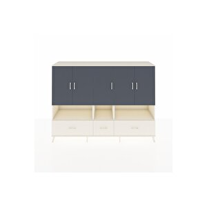 Hyperion Dolap 12 Raflı 3 Çekmeceli 5 Kapaklı 220x44x163 Aytaşı-antrasit/aytaşı