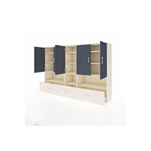 Hyperion Dolap 12 Raflı 3 Çekmeceli 5 Kapaklı 220x44x163 Aytaşı-antrasit/aytaşı