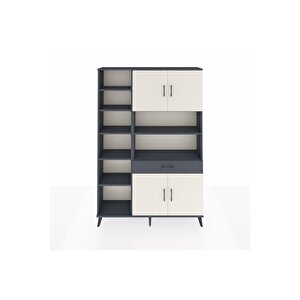 Arges Dolap 10 Raflı Tek Çekmeceli 4 Kapaklı 132x30x195 Antrasit-aytaşı/antrasit