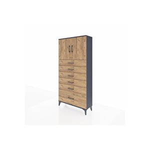 Arges Dolap 2 Raflı 6 Çekmeceli 2 Kapaklı 88x30x182 Antrasit-çam