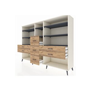 Hyperion Dolap 8 Raflı 7 Çekmeceli  220x44x163 Aytaşı-antrasit/çam