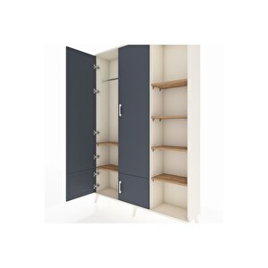 Arges Dolap 6 Raflı 4 Kapaklı Tek Askılı 132x30x195 Aytaşı-antrasit/çam