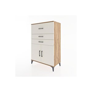 Hyperion Dolap Tek Raflı 3 Çekmeceli 2 Kapaklı 88x44x134 Çam-aytaşı