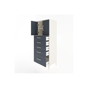 Hyperion Dolap 2 Raflı 5 Çekmeceli 2 Kapaklı 60x44x163 Aytaşı-antrasit